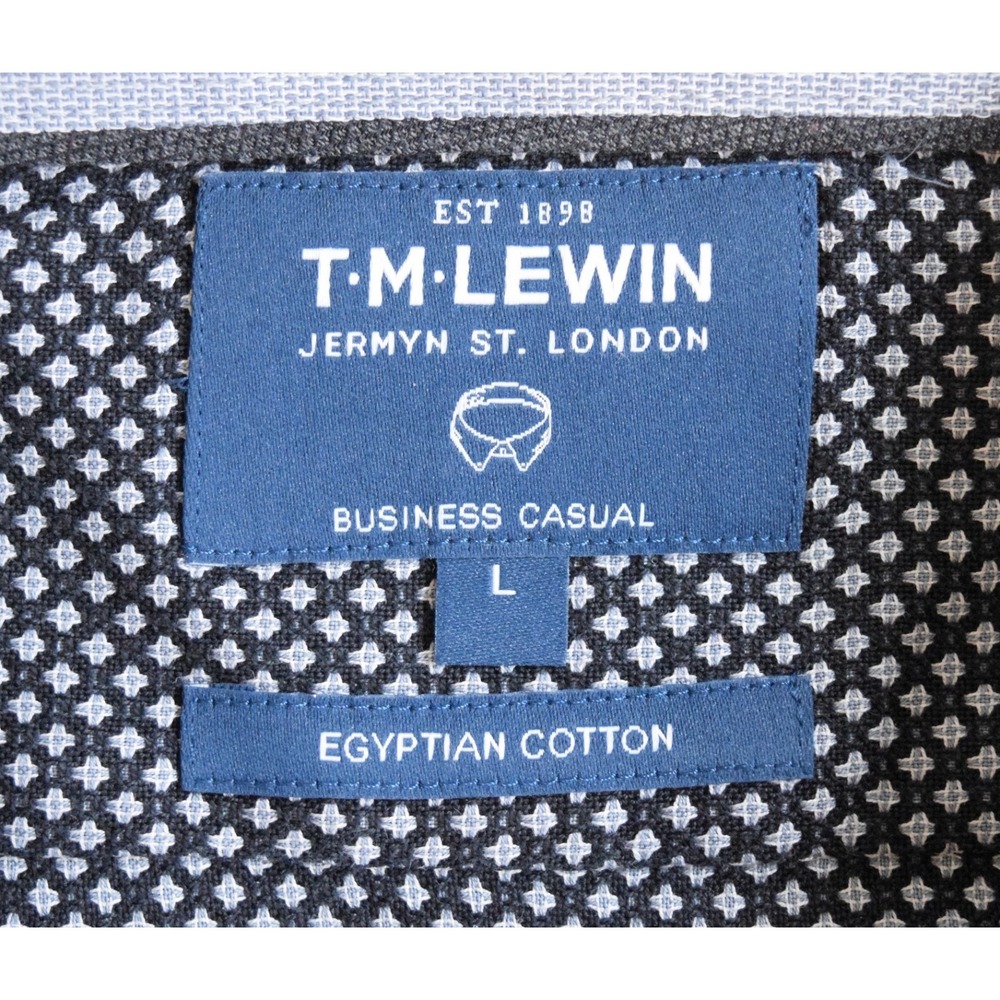 T.M. Lewin Business Casual Men L Tessitura Monti Navy Blue Egyptian Cotton Shirt - Picture 10 of 13
